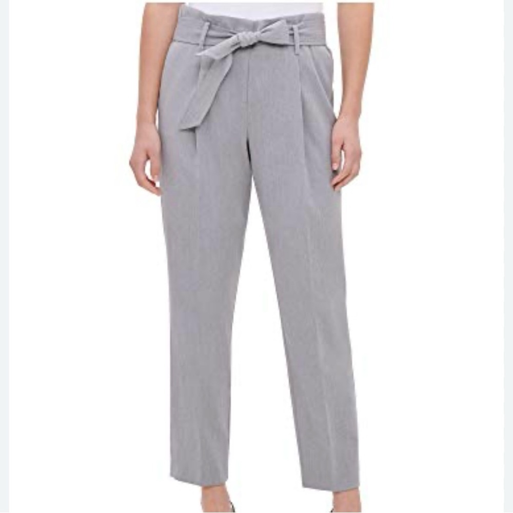 Calvin Klein Light Gray Belted Trousers – NWT, Size 10